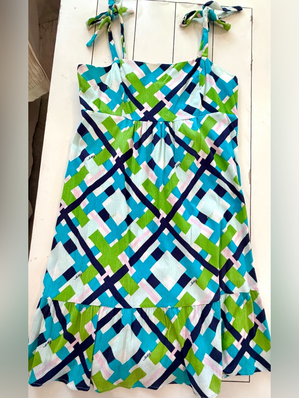 Lilly Pulitzer Sundress geometric patchwork empire waist Size 14